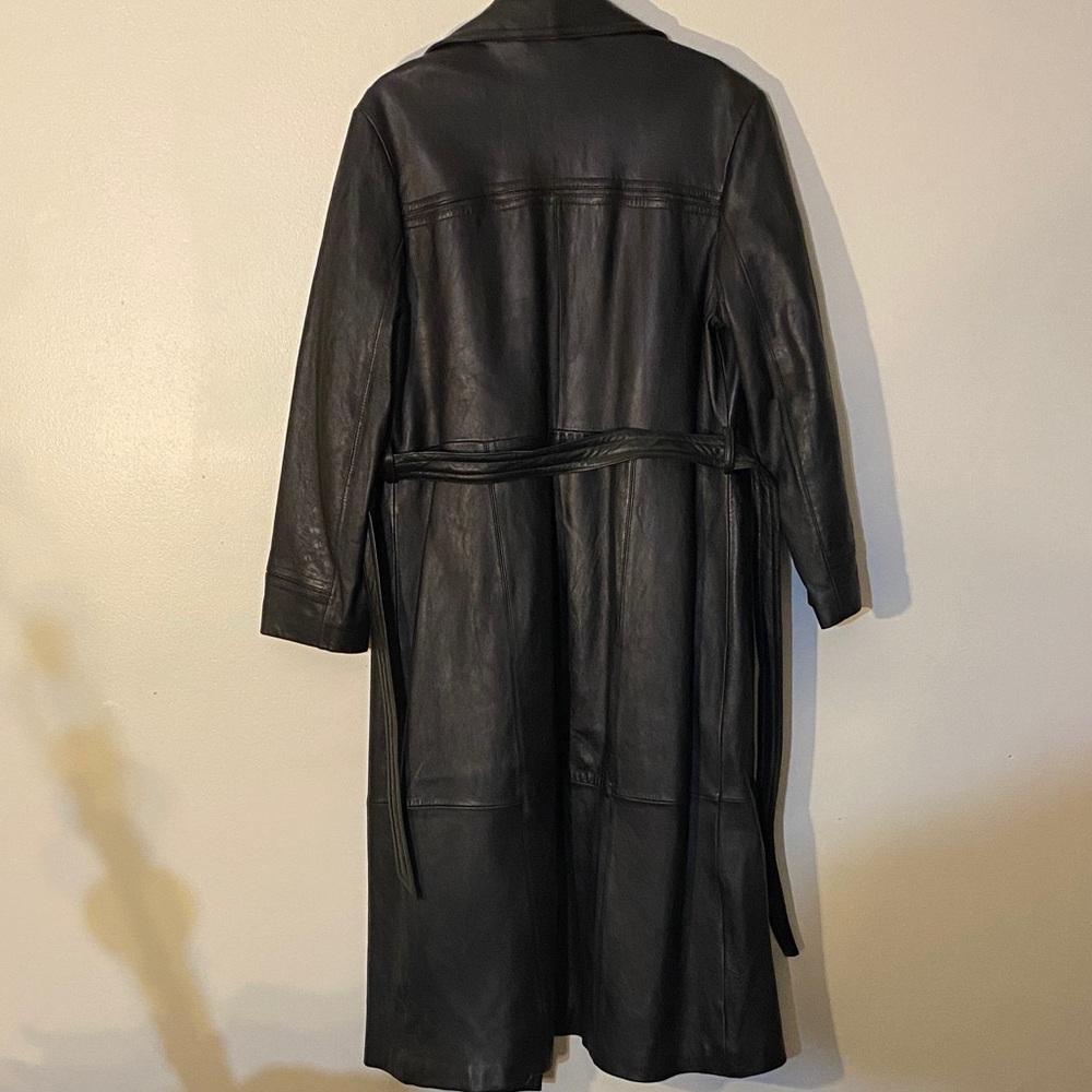Classic Black Leather Long Coat - Picture 3 of 7